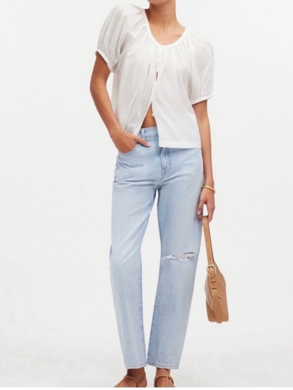 Madewell 90s Straight Crop Women’s Light Wash Distressed Blue Jeans Size 25